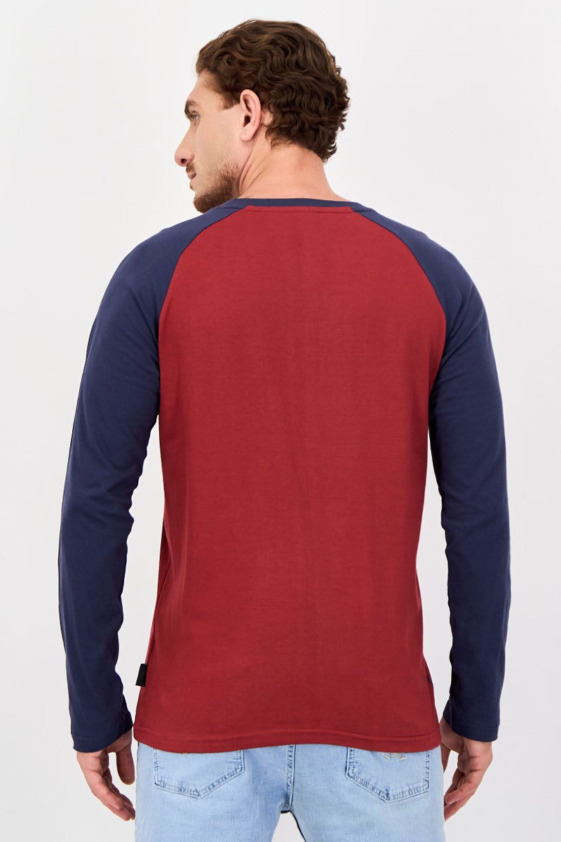 Bench Men Crew Neck Long Sleeve Brand Logo T-Shirts, Red - Image 3